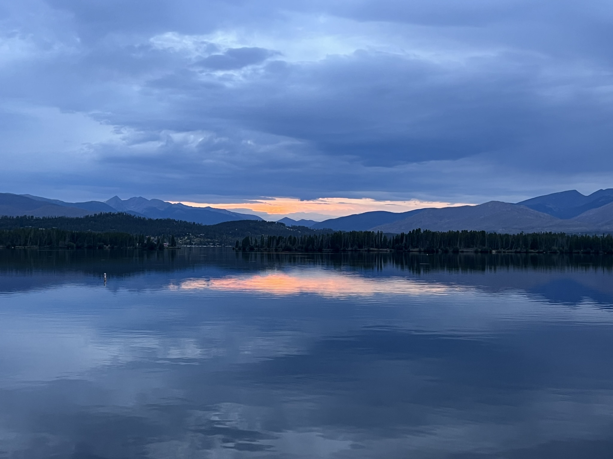 Grand Lake at first light, seen from the shoreline